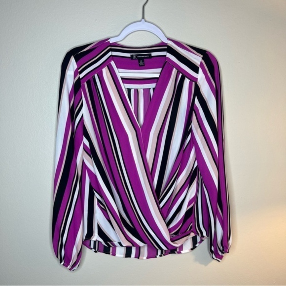 INC Striped Crossover‎ Draped Layered Wrap Blouse